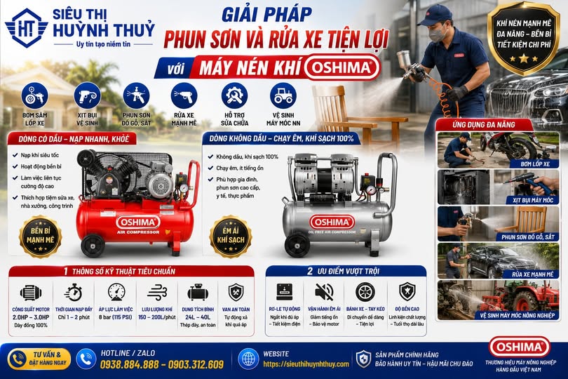 Giải pháp Phun Sơn và Rửa xe tiện lợi với Máy Nén Khí Oshima