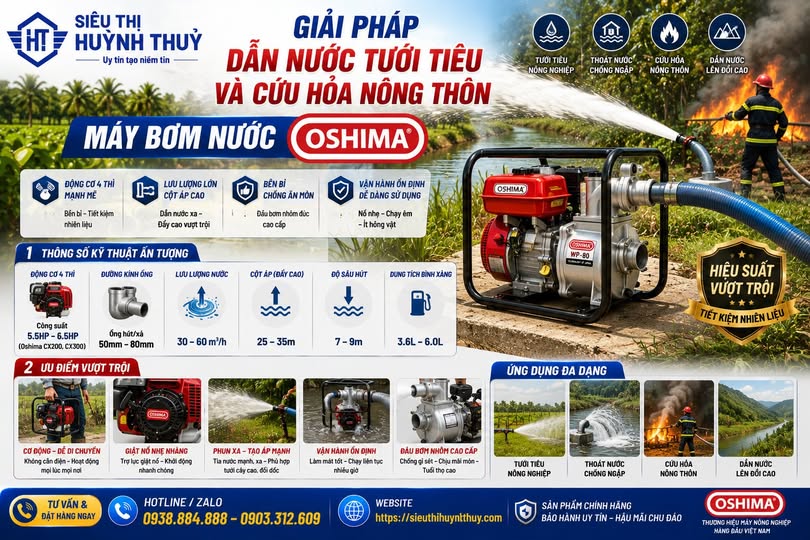   Giải pháp dẫn nước tưới tiêu và cứu hỏa nông thôn – Máy bơm nước Oshima