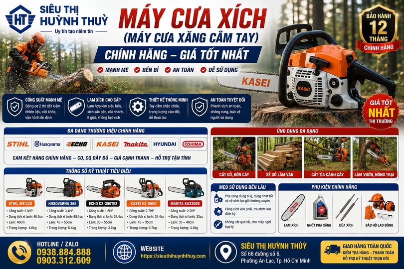 Máy Cưa Xích (Máy Cưa Xăng Cầm Tay) Chính Hãng Giá Tốt Nhất