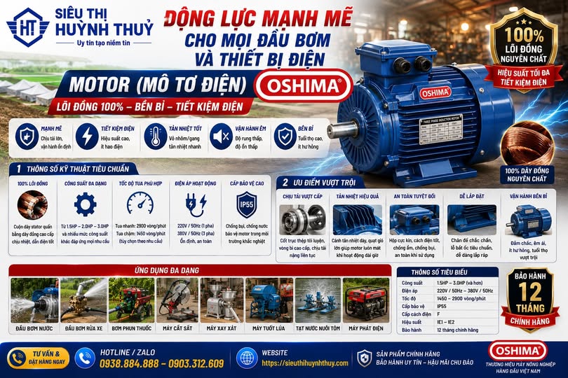 ĐẦU BƠM VÀ THIẾT BỊ ĐIỆN – 𝐌𝐎𝐓𝐎𝐑 (MÔ TƠ ĐIỆN) 𝐎𝐒𝐇𝐈𝐌𝐀
