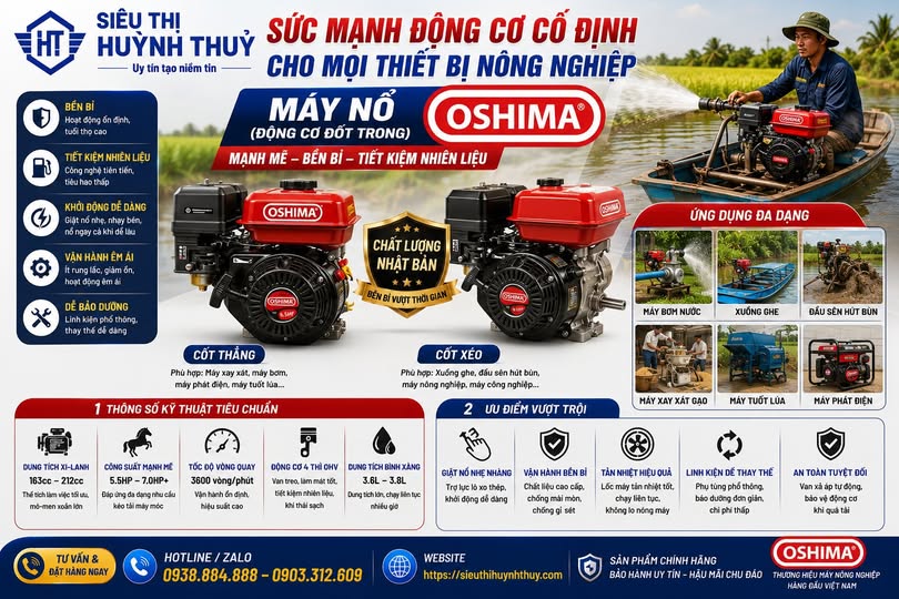 SỨC MẠNH ĐỘNG CƠ CỐ ĐỊNH CHO MỌI THIẾT BỊ NÔNG NGHIỆP – MÁY NỔ (ĐỘNG CƠ ĐỐT TRONG) 𝐎𝐒𝐇𝐈𝐌𝐀