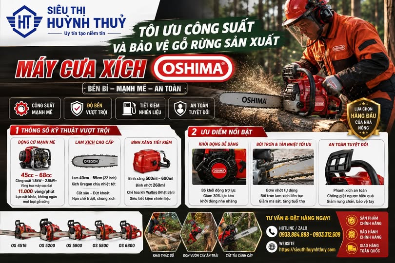 Tối ưu công suất và bảo vệ gỗ rừng sản xuất – máy cưa xích 𝐎𝐬𝐡𝐢𝐦𝐚 bền bỉ
