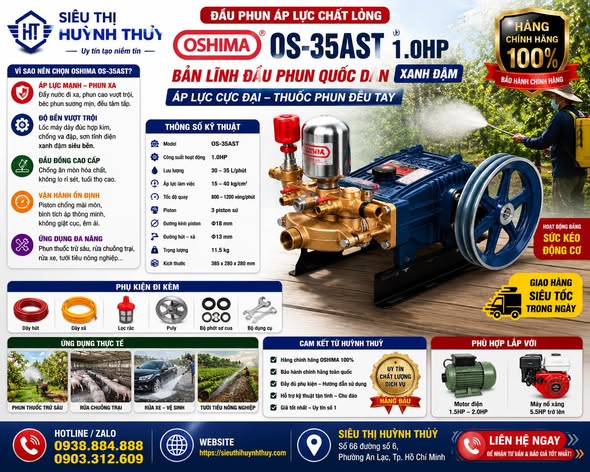 Đầu Phun Áp Lực Chất Lỏng OSHIMA OS-35AST 1.0HP Xanh Đậm Chính Hãng