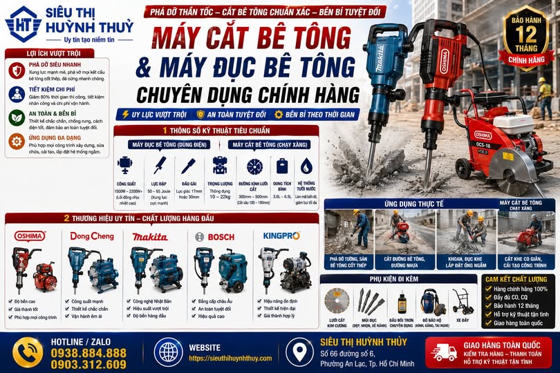 Máy Cắt Bê Tông Và Máy Đục Bê Tông Chuyên Dụng Chính Hãng