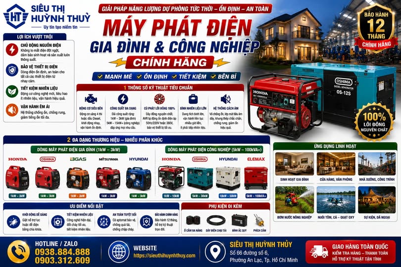Máy Phát Điện Gia Đình Và Công Nghiệp Chính Hãng Giá Tốt