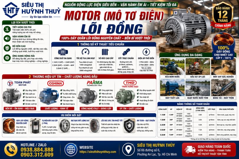   Motor (Mô Tơ Điện) Toàn Lõi Đồng Chính Hãng Giá Tốt