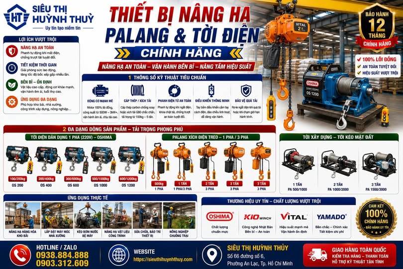 Thiết bị nâng hạ Palang Và Tời Điện Treo Cố Định Chính Hãng Giá Tốt