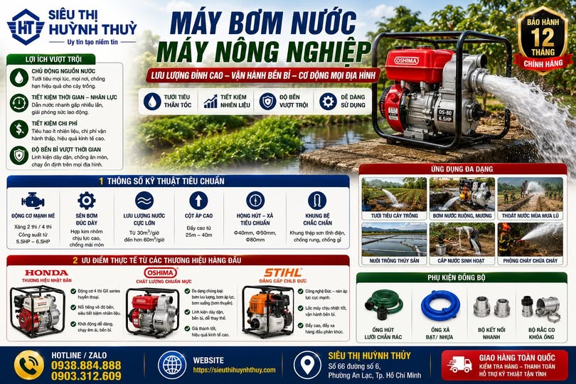 Máy Bơm Nước Máy Nông Nghiệp Chính Hãng Giá Tốt Nhất Tại Siêu Thị Huỳnh Thủy
