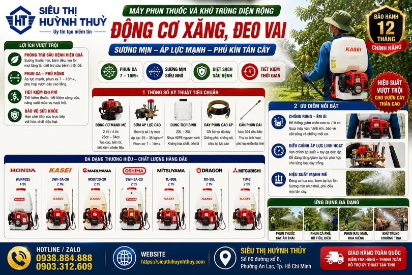 Máy Phun Thuốc – khử trùng, Động Cơ Xăng, Đeo Vai, Chính Hãng Giá Tốt Nhất