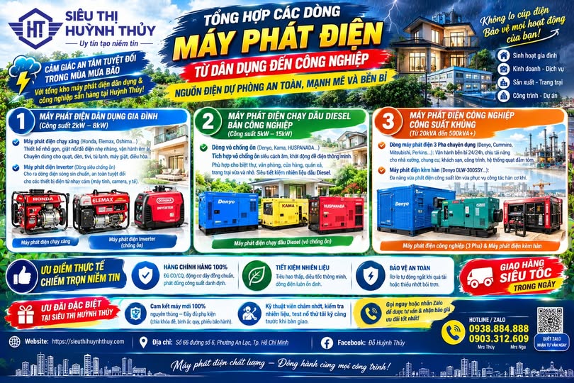 Tổng Hợp Các Loại Máy Phát Điện Dân Dụng Và Công Nghiệp Chính Hãng Sẵn Kho Giá Tốt