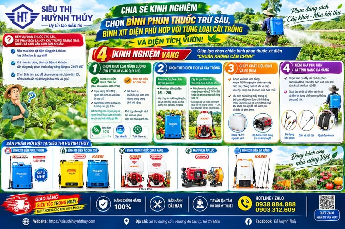   Kinh Nghiệm Chọn Mua Bình Phun Thuốc Trừ Sâu Bình Xịt Điện Phù Hợp Chuẩn Kỹ Thuật