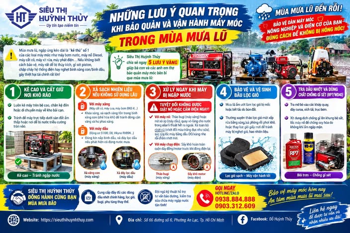 Những Lưu Ý Quan Trọng Khi Bảo Quản Và Vận Hành Máy Móc Mùa Mưa Lũ